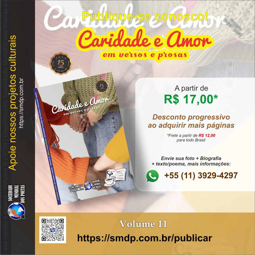 Capa de divulgação do volume com inscrições abertas neste momento do Caridade e Amor em Versos e Prosas - Publique-se com SMDP - Sociedade Mundial dos Poetas